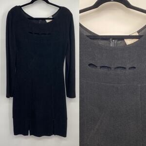 Vintage Joseph Ribkoff Black Dress Long Sleeve Cutout Detail Womens Size 12